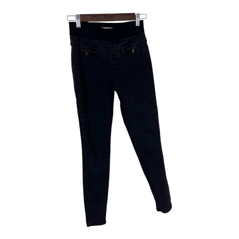 Free People charcoal Black Skinny pull on elastic wait Jeans with Zipper Pocket